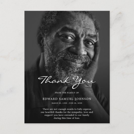 Sympathie dank u aangepaste begrafenis foto briefkaart (Voorkant)