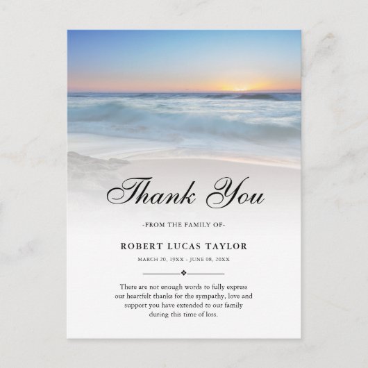 Sympathie Dank u Beach Ocean Funeral Briefkaart (Voorkant)
