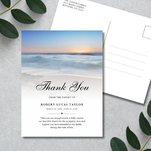 Sympathie Dank u Beach Ocean Funeral Briefkaart