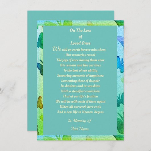 Sympathie dank u digitaal onder 2 dollar gedicht aankondiging (Voorkant / Achterkant)