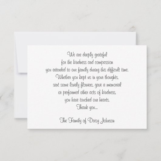 Sympathie Dank u Flat Kaart - White Rose (Achterkant)