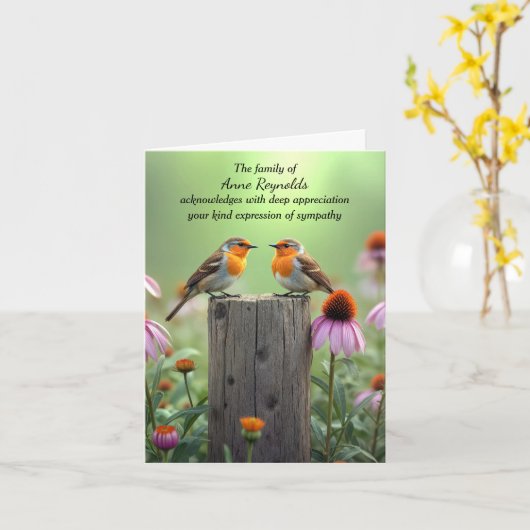 Sympathie Dank u Liedvogels op een hek Post Kaart (Gele Bloem)