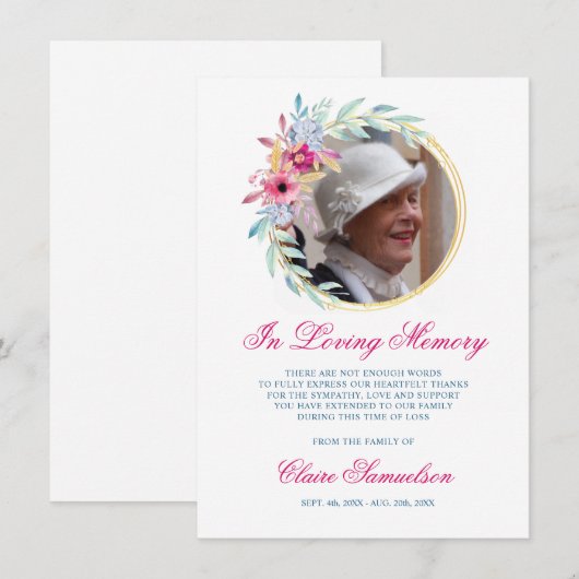 Sympathie Dank u Memorial Floral krans FOTO Bedankkaart (Voorkant / Achterkant)