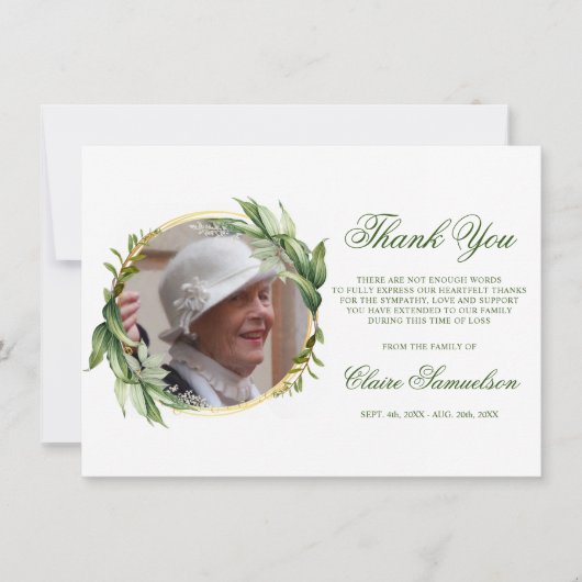 Sympathie Dank u Memorial Groen FOTO Bedankkaart (Voorkant)