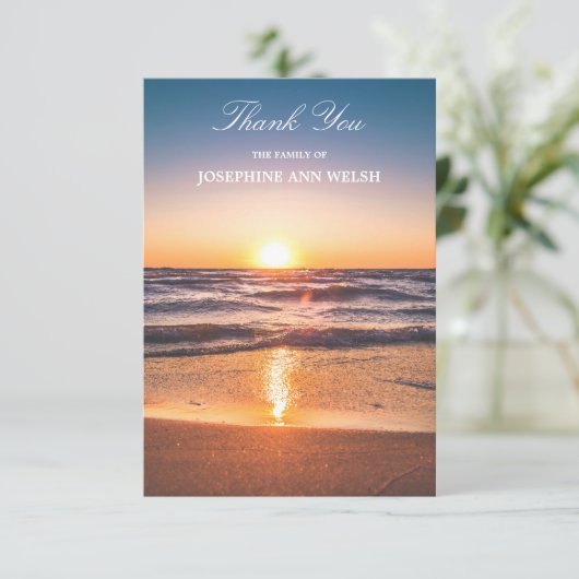 Sympathie Dank u Memorial Ocean Sunset Beach Bedankkaart (Staand voorkant)