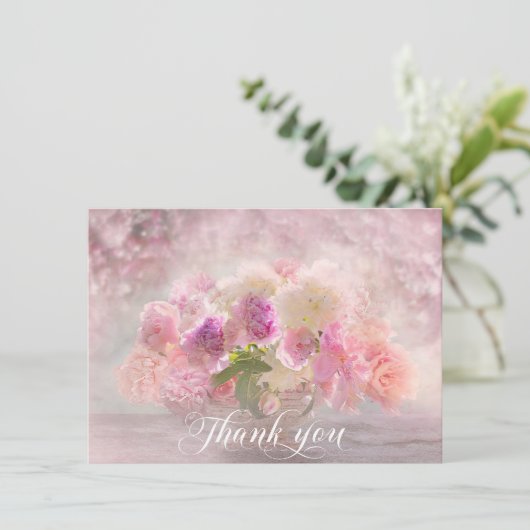 Sympathie DANK U Memorial Peony Flower Vase Bedankkaart (Staand voorkant)