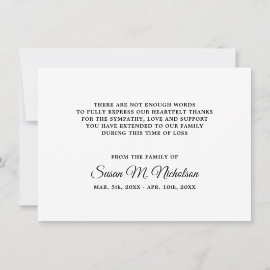 Sympathie DANK U Memorial Peony Flower Vase Bedankkaart (Achterkant)