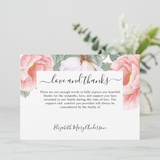 Sympathie Dank u rouwplechtigheid Floral Memorial Bedankkaart (Staand voorkant)
