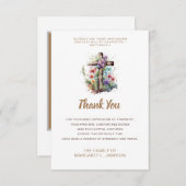 Sympathie Dank u Tan Bloemen Houten Kruis Bedankkaart (Voorkant / Achterkant)