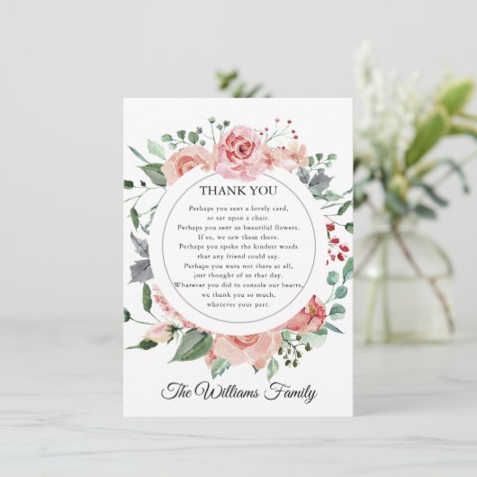 Sympathie Dank u Waterverf Floral Poem FOTO Bedankkaart (Staand voorkant)