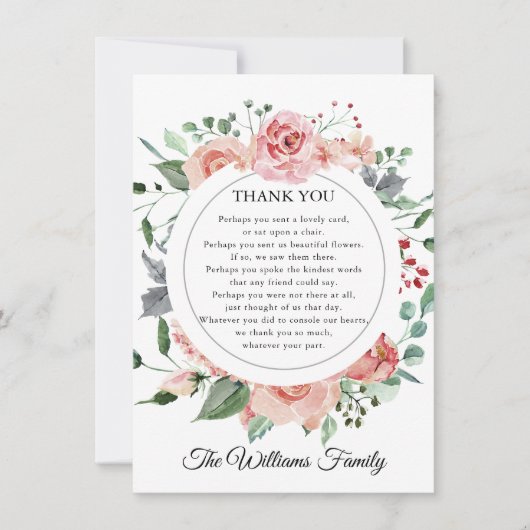 Sympathie Dank u Waterverf Floral Poem FOTO Bedankkaart (Voorkant)