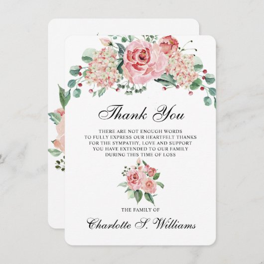 Sympathie Dank u Waterverf roze liefhebbend geheug Bedankkaart (Voorkant / Achterkant)