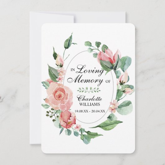 Sympathie Dank u Waterverf roze liefhebbend geheug Bedankkaart (Achterkant)