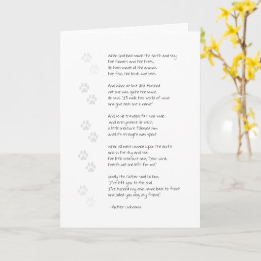 Sympathie Dog Loss Kaart - Poem on Front (Gele Bloem)