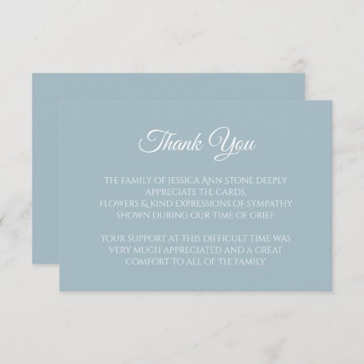 Sympathie Dusty Blue Simple Funeral Bedankt Kaart (Voorkant / Achterkant)