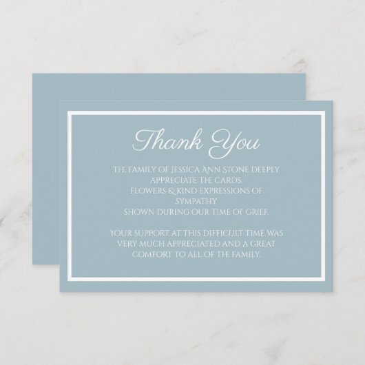 Sympathie Dusty Blue Simple Funeral Bedankt Kaart (Voorkant / Achterkant)