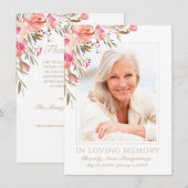 Sympathie Elegant Blush Floral Roos Foto Funeral Bedankkaart (Voorkant / Achterkant)