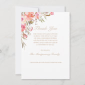 Sympathie Elegant Blush Floral Roos Foto Funeral Bedankkaart (Achterkant)