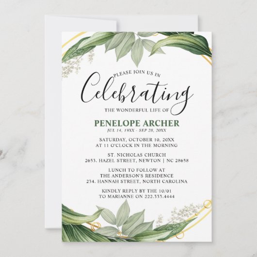 Sympathie Elegant Botanisch Foliage Memorial Kaart (Voorkant)