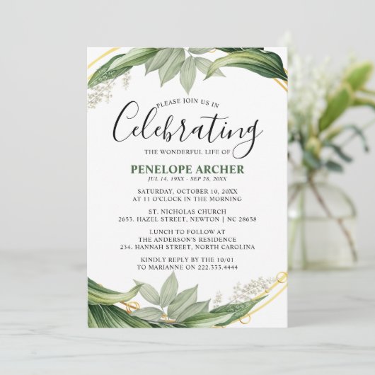 Sympathie Elegant Botanisch Foliage Memorial Kaart (Staand voorkant)