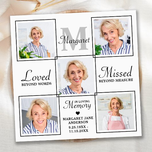 Sympathie Elegant Foto Collage Memorial Funeral Bedankkaart