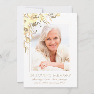 Sympathie Elegant Yellow Rose Floral Foto Funeral Bedankkaart
