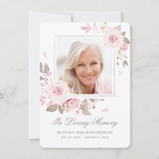 Sympathie Elegante Roze Roos Bloemen Fotobegrafeni Bedankkaart (Voorkant)