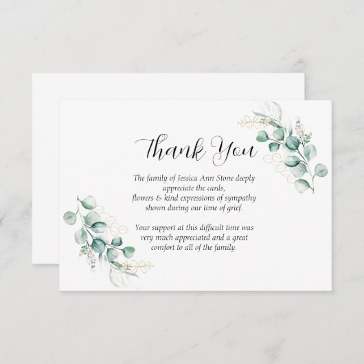 Sympathie Eucalyptus Bloemenbegrafenis Dank u Kaart (Voorkant / Achterkant)