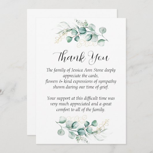 Sympathie Eucalyptus Bloemenbegrafenis Dank u Kaart (Voorkant / Achterkant)