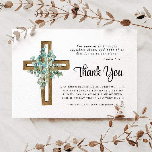 Sympathie Eucalyptus Cross Funeral Bedankkaart