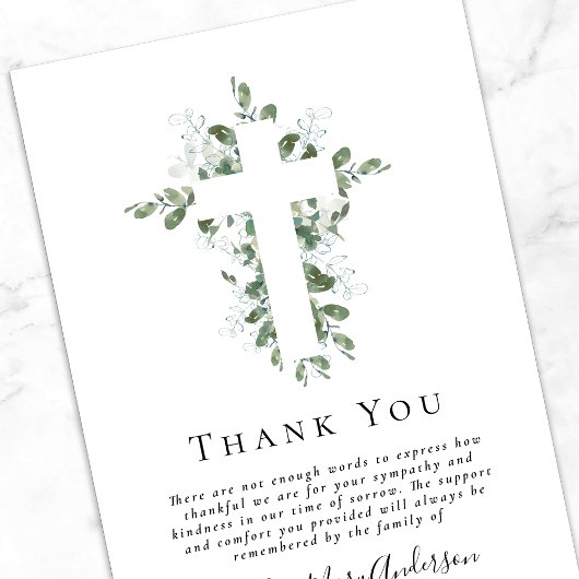 Sympathie Eucalyptus Cross Funeral Bedankkaart