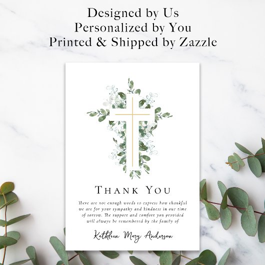 Sympathie Eucalyptus Cross Funeral Bedankkaart