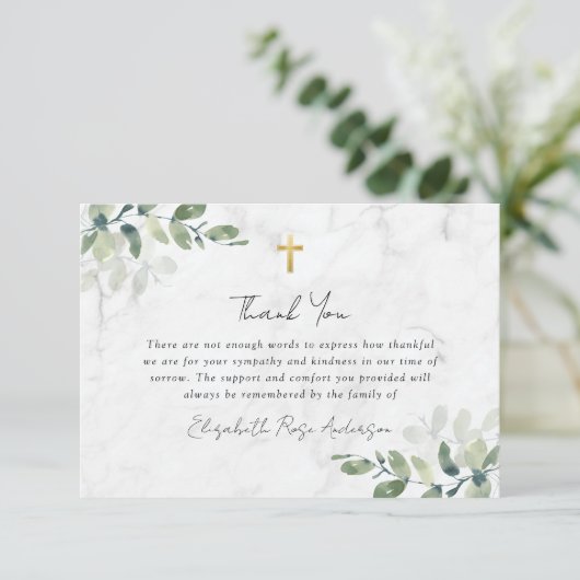 Sympathie Eucalyptus Cross Funeral Bedankkaart (Staand voorkant)