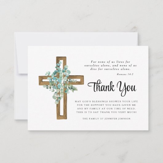 Sympathie Eucalyptus Cross Funeral Bedankkaart (Voorkant)