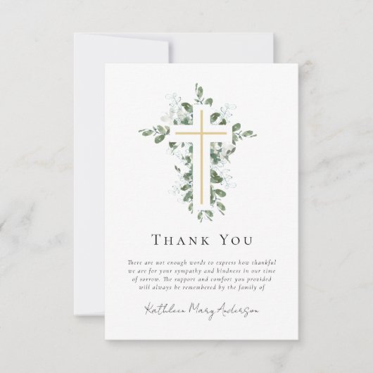 Sympathie Eucalyptus Cross Funeral Bedankkaart (Voorkant)