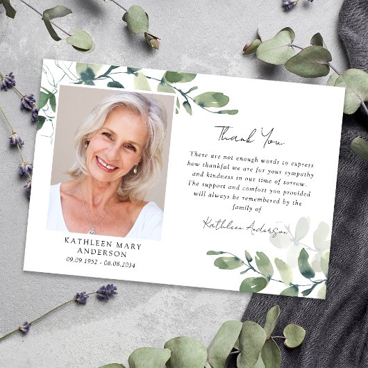 Sympathie Eucalyptus Foto Begrafenis Bedankkaart
