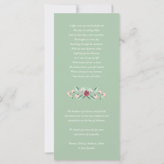 Sympathie Eucalyptus Foto Begrafenis Dank u kaart (Achterkant)