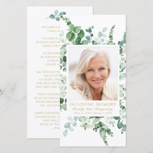 Sympathie Eucalyptus Foto Gold Funeral Prayer (Voorkant / Achterkant)