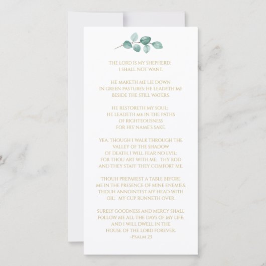 Sympathie Eucalyptus Foto Gold Funeral Prayer (Achterkant)