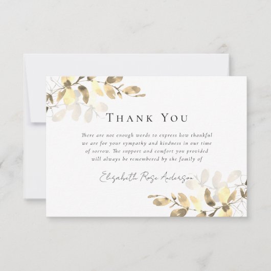 Sympathie Eucalyptus Funeral Bedankkaart (Voorkant)
