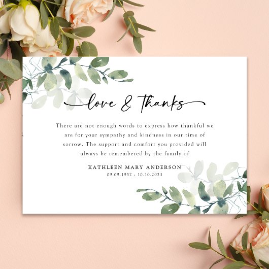 Sympathie Eucalyptus Funeral Bedankkaart