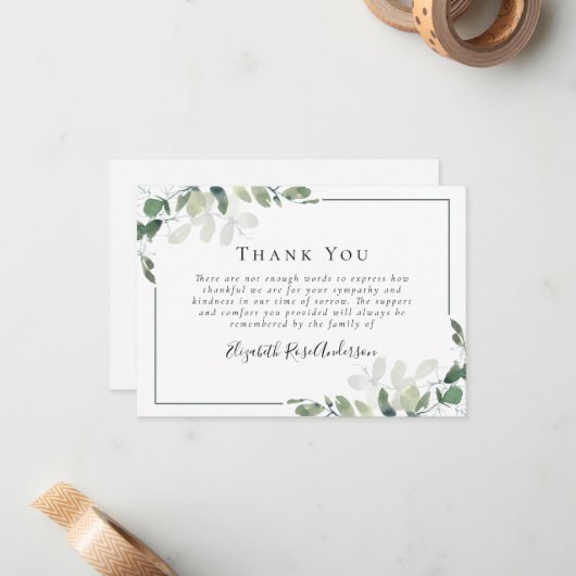 Sympathie Eucalyptus Funeral Bedankt Notitiekaartje (Voorkant / Achterkant in situ)
