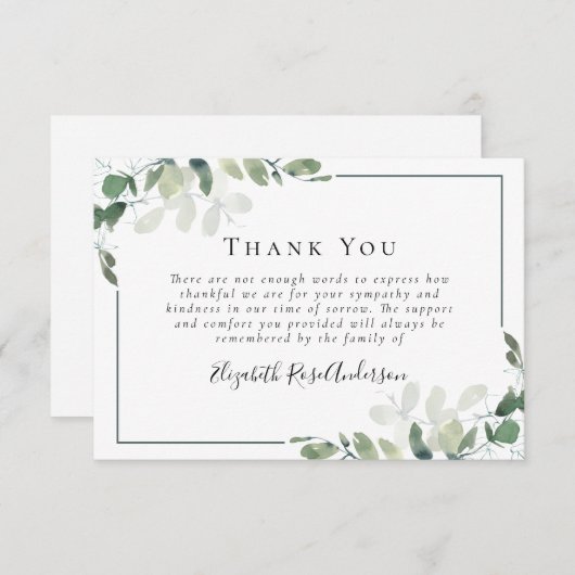 Sympathie Eucalyptus Funeral Bedankt Notitiekaartje (Voorkant / Achterkant)