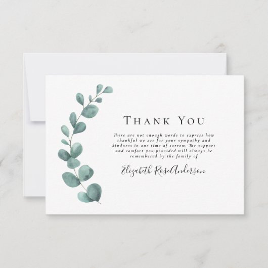 Sympathie Eucalyptus Funeral Hartelijk dank Bedankkaart (Voorkant)