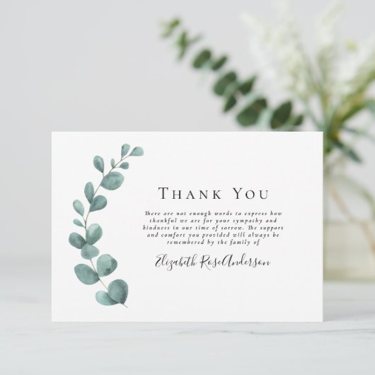 Sympathie Eucalyptus Funeral Hartelijk dank Bedankkaart (Staand voorkant)