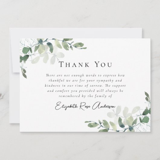 Sympathie Eucalyptus Funeral Hartelijk dank Kaart (Voorkant)