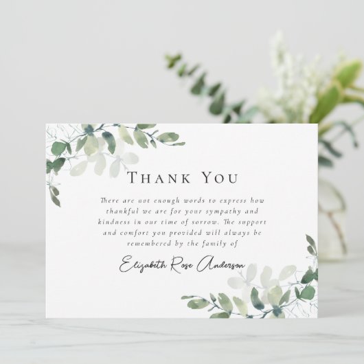 Sympathie Eucalyptus Funeral Hartelijk dank Kaart (Staand voorkant)