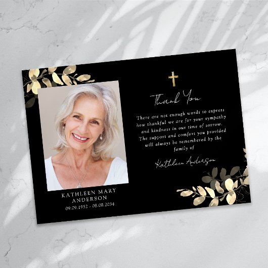 Sympathie Eucalyptus kruisfoto begrafenis Bedankkaart