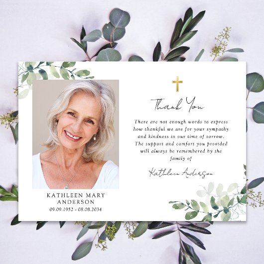 Sympathie Eucalyptus kruisfoto begrafenis Bedankkaart