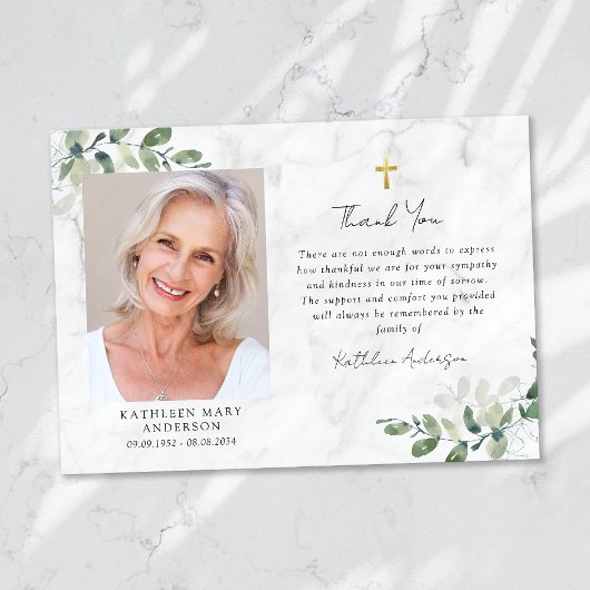 Sympathie Eucalyptus kruisfoto begrafenis Bedankkaart